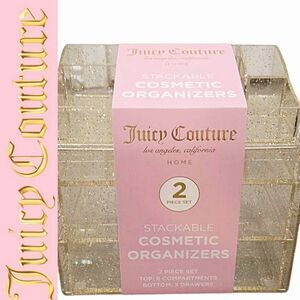 Juicy Couture Home Glitter Infused 2-Piece Stackable Cosmetic Organizers- Gold